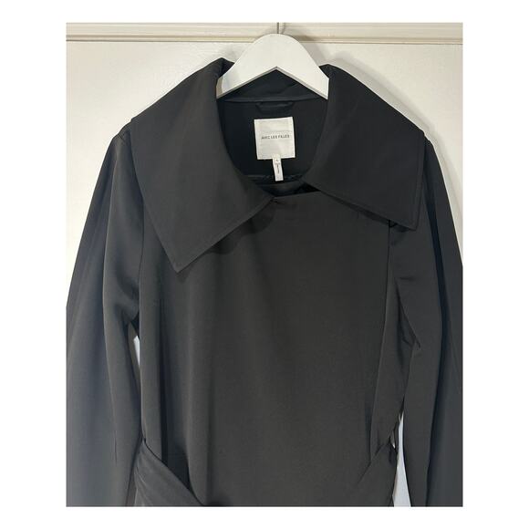 Avec Les Filles Black Trench Coat Belted Drape Front Size Large NWT Stylish - Picture 4 of 16